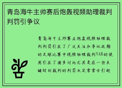 青岛海牛主帅赛后炮轰视频助理裁判判罚引争议
